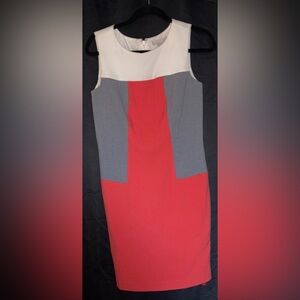 Banana Republic Colorblock Midi Dress in Red, Gray, and White
